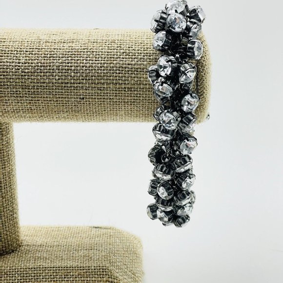Gunmetal Rhinestone Bauble Bracelet Glam Bling Sparkle Holiday Party Classic - Picture 4 of 6